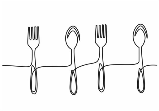 Continuous one line image. restaurant logos. Black and white vector illustration.