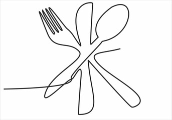 Continuous one line image. restaurant logos. Black and white vector illustration.
