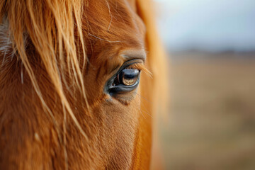 Close-up of an eye of brown horse, front view