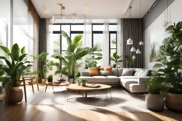 An aesthetically pleasing corner with a collection of potted indoor plants, strategically placed to enhance the natural beauty and tranquility of a room