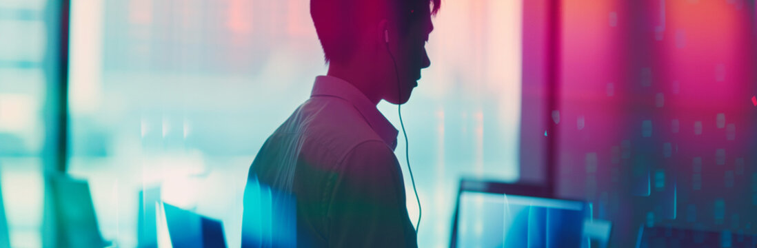 man typing at the stock data basa, analysis market