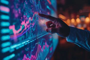 businessman hand pointing to stock market graph