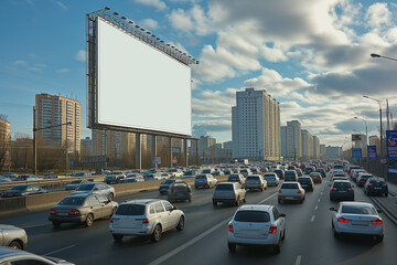 traffic in downtown city with big billboard