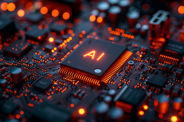 close up of AI chip electronic circuit board