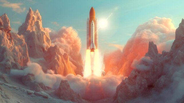 Space rocket launcher with cloud decorative