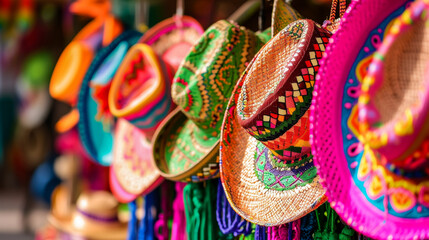 Fototapeta na wymiar Colorful Mexican hats at the market