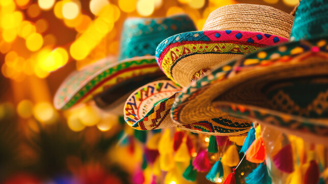 Colorful Mexican hats at the market