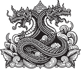 Dragon black line hand drawing Vector illustration ready for vinyl cutting, Tattoo art.