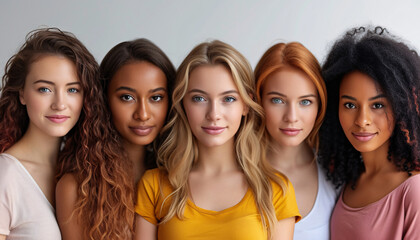 Portrait of diverse, empowered women, symbolizing inclusivity and equity, suitable for International Women's Day and workplace diversity themes.