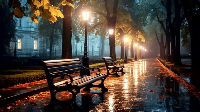 Park lights scene at night, animated virtual repeating seamless 4k