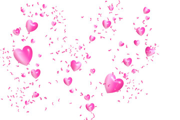 heart pink 3D shaped with confetti transparent background