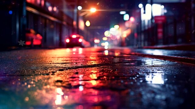 Wet street scene after rain, animated virtual repeating seamless 4k