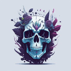 Obraz premium A rocking skull design with a modern twist, featuring colorful flora and intricate bone details.