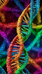 Stylized DNA strands in rainbow colors. AI generated illustration.