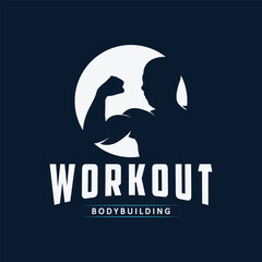 Gym logo design vintage retro human silhouette sport fitness bodybuilder simple elegant