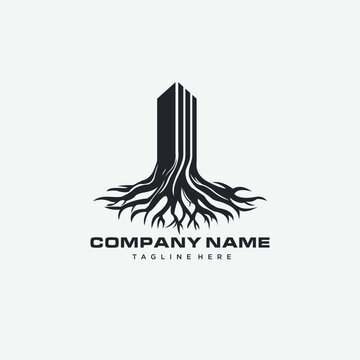 building and roots logo design vector