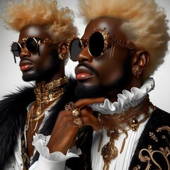 African man seductive renaissance rococo inspired photoshoot portrait on plain background