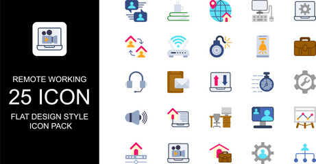 Work at home, Remote Working Icon Flat Design Style, flat design icon sheet, icon bundle.