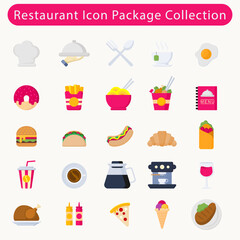 Restaurant Icon Package Collection in Flat Design Style Vector Illustration.