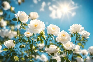 Obraz na płótnie Canvas white flowers against blue sky
