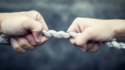 Two hands in a tug of war with a rope.