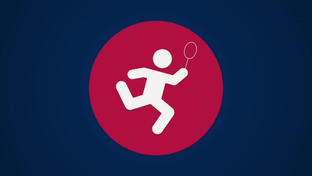 Pictograma de los Juegos Ol&iacute;mpicos en el centro con el deporte b&aacute;dminton en fondo azul. 