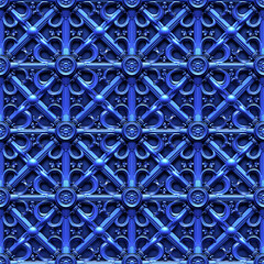 Blue Metal Bars Abstract Symmetrical Pattern. Seamless Repeatable Background