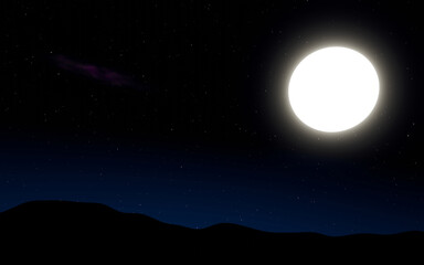 Fototapeta premium full moon shining halo a few white clouds Float in the night sky. Full moon night with twinkling stars. Fill the sky. Clear open. 3D Rendering.