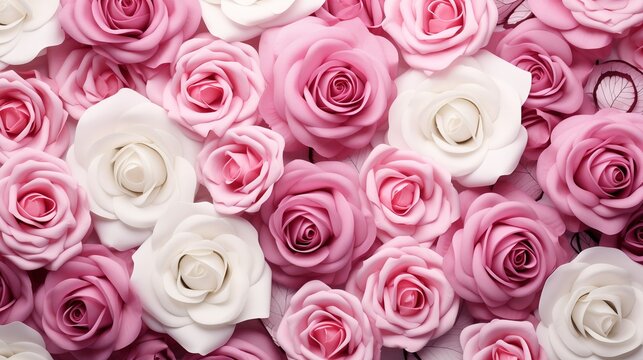 ピンクのバラが敷きつめられた背景 © 詩織 岡部