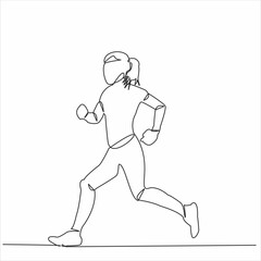 Continuous one line silhouette drawn running athlete girl runner