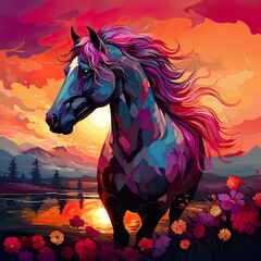 Magic Horse With Flowers Multicolor