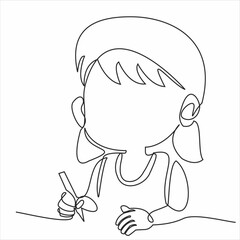 continuous line drawing of a woman writing a book vector illustration
