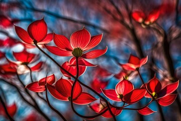 Abstract colorful Background. Dogwood, Cornus alba Sibirica, Westonbirt Dogwood, with brilliant red stems which make an outstanding display in the winter