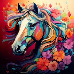 Obraz na płótnie Canvas Magic Horse With Flowers Multicolor