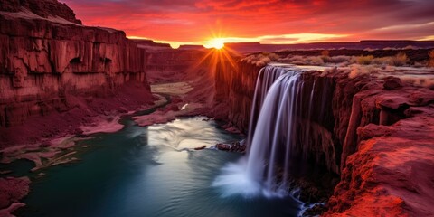 waterfalls sunset