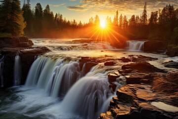 waterfalls sunset