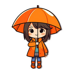 Little girl with an umbrella. Girl holding umbrella cartoon