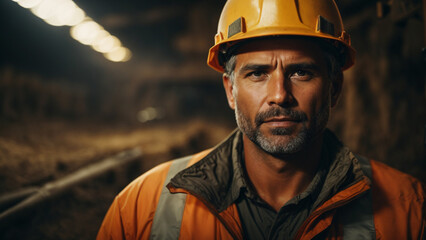 Male Mine worker at work portrait - obrazy, fototapety, plakaty
