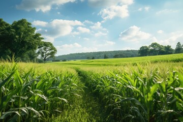 Fototapeta na wymiar green corn field in the morning