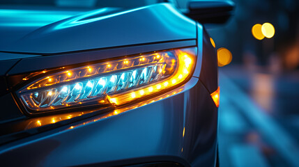 Modern LED technology car head light in duo tone light.