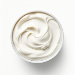Close-up of white natural creamy yogurt in a bowl
