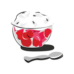 Strawberry Ice Cream Sundae with whipped cream and strawberries on top icon vector. Pink ice cream sundae icon vector isolated on a white background.