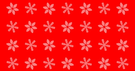 Image of snowflakes christmas pattern on red background