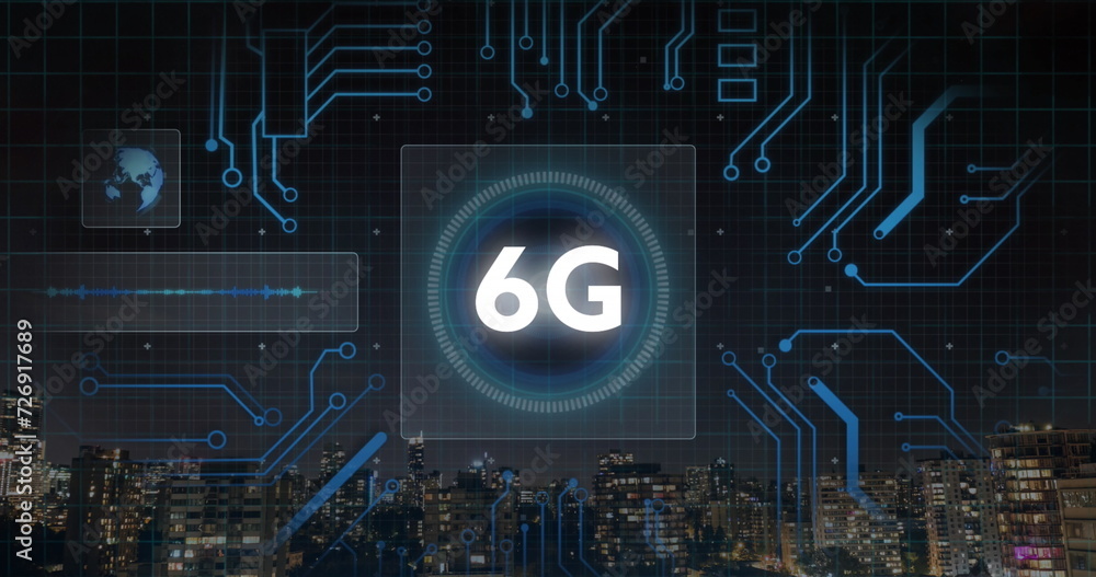 Poster image of 6g text, data processing and computer circuit board