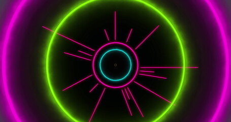 Image of neon circle over black background with pulsating circles