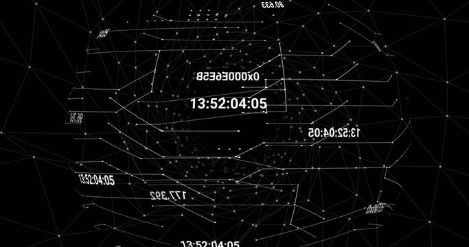 Image of globe with coordinates over digital space with connections