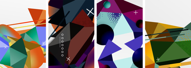 Geometric elements in abstract poster composition set. Vector illustration For Wallpaper, Banner, Background, Card, Book Illustration, landing page