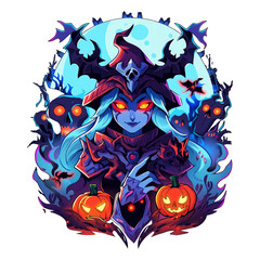 Scary magic witch cartoon with pumpkin halloween. Cartoon Magic witch game character