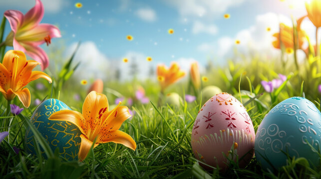easter eggs in grass