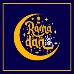 ramadan kareem typographic design on blue background.